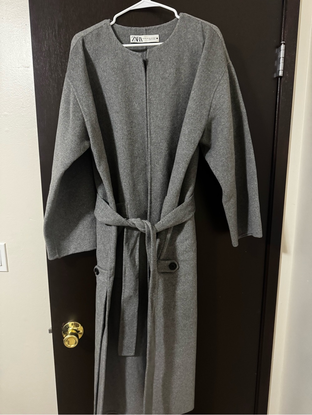 Zara Charcoal Gray Round-Neck Wool-Blend Coat